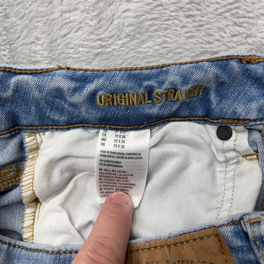 American Eagle Outfitters Mens Original Straight Jeans Light Wash 28x30 - Picture 7 of 11
